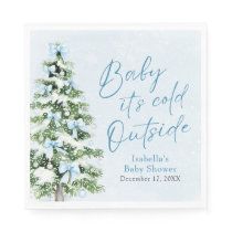 Blue Bows Boy Baby It's Cold Outside Baby Shower Napkins