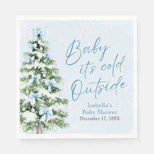 Blue Bows Boy Baby It's Cold Outside Baby Shower Napkins