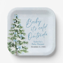 Blue Bows Boy Baby It's Cold Outside Baby Shower Paper Plates