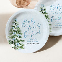 Blue Bows Boy Baby It's Cold Outside Baby Shower Paper Plates