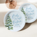 Blue Bows Boy Baby It's Cold Outside Baby Shower Paper Plates<br><div class="desc">The Blue Bows Boy Baby It's Cold Outside Baby Shower Paper Plates and Classic Sticker Set brings a charming, wintery touch to your baby shower decor! Featuring a soft blue design with delicate snowflakes and adorable bows on a festive Christmas tree, these items are perfect for a baby boy’s "Baby...</div>