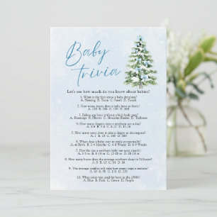 Blue Bows Christmas Baby Shower Baby Trivia Game Invitation