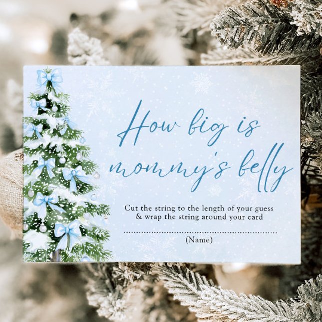 Blue Bows Christmas How Big is Mommy's Belly Game Invitation (Blue Bows Christmas How Big is Mommy's Belly Game)