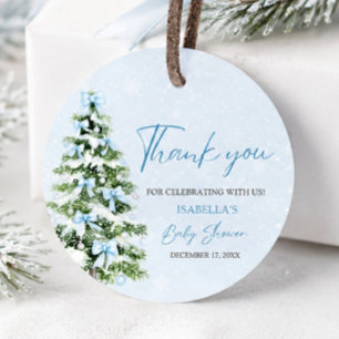 Blue Bows Christmas Tree Boy Winter Baby Shower Favor Tags