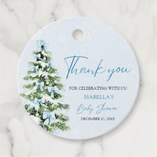 Blue Bows Christmas Tree Boy Winter Baby Shower Favor Tags