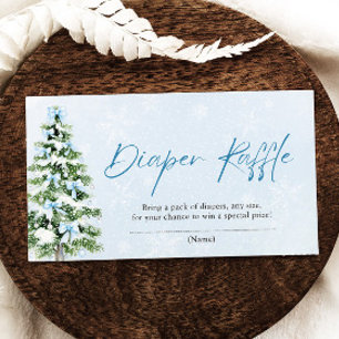 Blue Bows Christmas Tree Diaper Raffle Baby Shower Enclosure Card