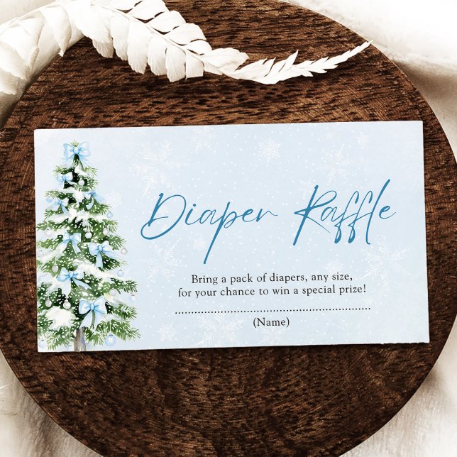 Blue Bows Christmas Tree Diaper Raffle Baby Shower Enclosure Card (Blue Bows Christmas Tree Baby Shower Diaper Raffle Game)