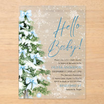 Blue Bows Christmas Tree Hello Baby Baby Shower Acrylic Invitations