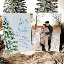 Blue Bows Christmas Tree Hello Baby Baby Shower Invitation