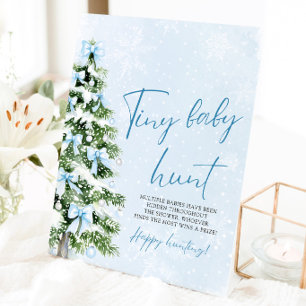 Blue Bows Christmas Tree Tiny Baby Hunt Game Pedestal Sign