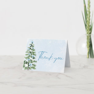 Blue Bows Christmas Tree Winter Thank you card