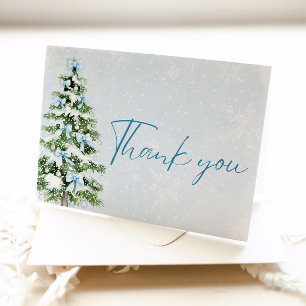 Blue Bows Christmas Tree Winter Thank you card