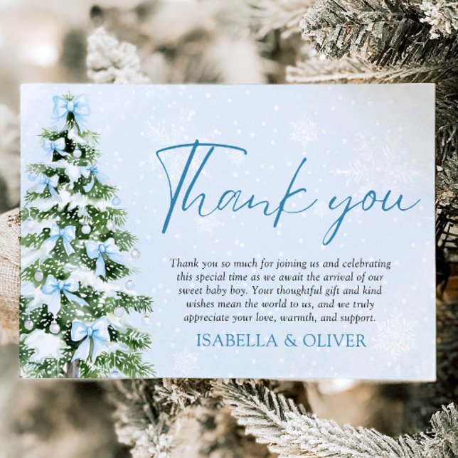 Blue Bows Christmas Tree Winter Thank you card (Blue Bows Christmas Tree Winter Thank you card)