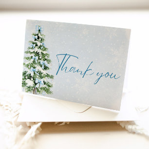 Blue Bows Christmas Tree Winter Thank you card