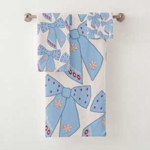 Blue Bows Coquette Bath Towel Set