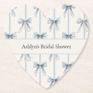 Blue Bows Cream Bridal Shower Paper Coaster