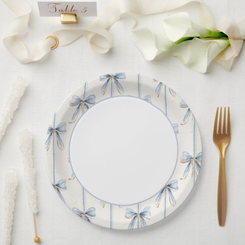 Blue Bows Cream Bridal Shower Paper Plates