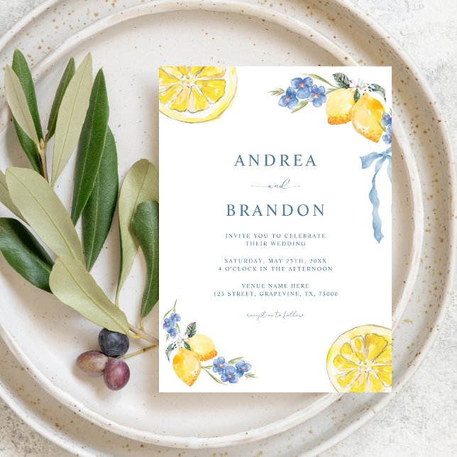 Blue Bows & Lemons Italian QR Code Wedding Invitation (Creator Uploaded)