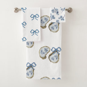 Blue Bows Oysters And Floral Bath Towel Set
