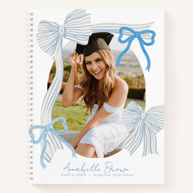 Blue Bows Photo Graduation Guest Book (Front)