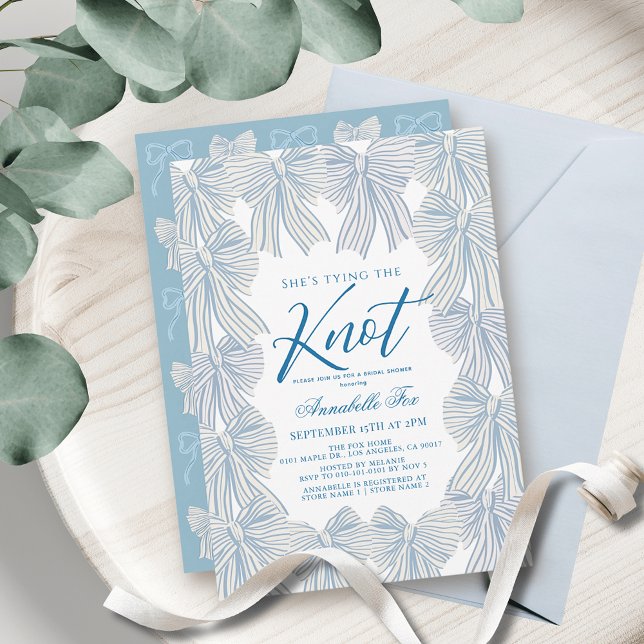 Blue Bows Tying the Knot Bridal Shower Invitation (Creator Uploaded)