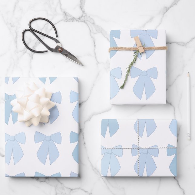 Blue Bows Wrapping Paper Sheets (Front)