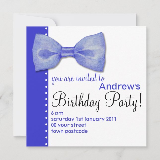 Blue BowTie Birthday Invitation (Front)