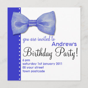 Blue BowTie Birthday Invitation