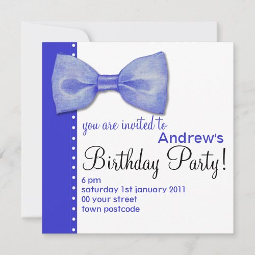 Blue BowTie Birthday Invitation