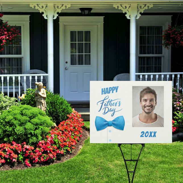 Blue Bowtie Happy Father's Day Photo Yard Sign (Creator Uploaded)