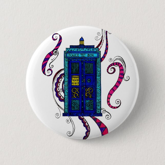 Blue Box - button badge with Police Box design (Front)