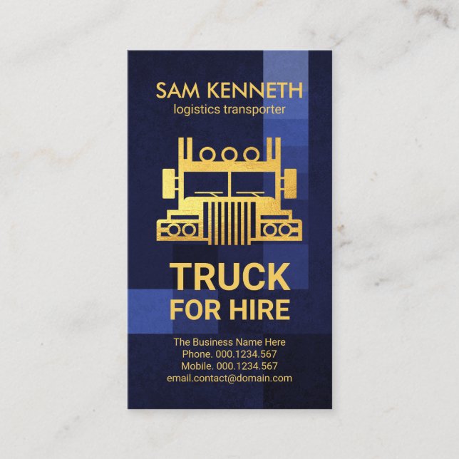 Blue Box Grunge Gold Front Faced Truck Transport Business Card (Front)