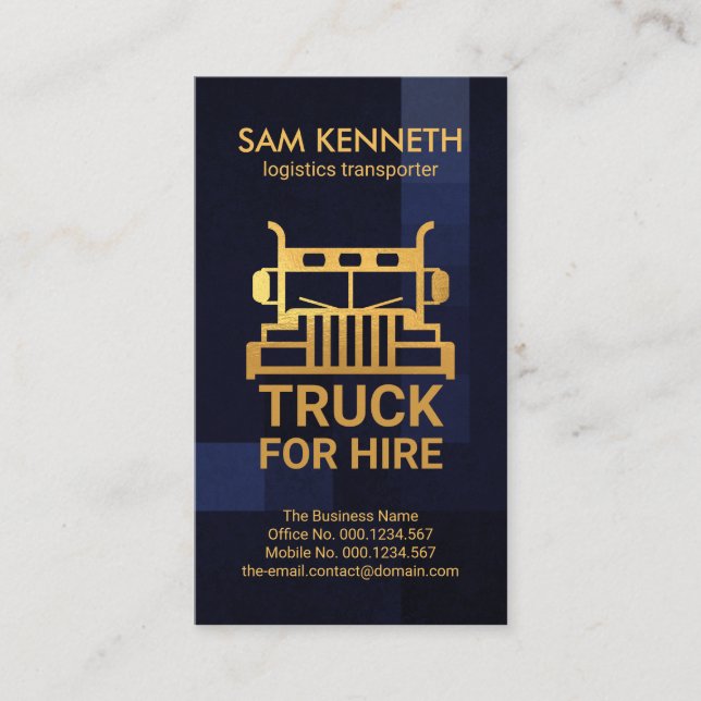 Blue Box Grunge Gold Front Faced Truck Transporter Business Card (Front)