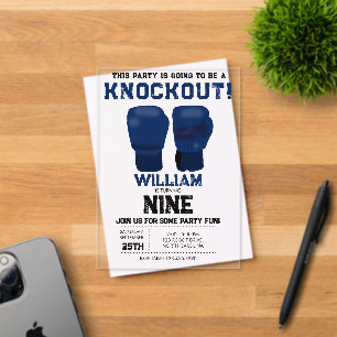 Blue Boxing Gloves Kids Birthday Party Knockout Acrylic Invitations