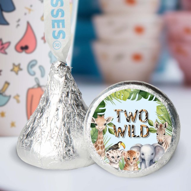 Blue Boy 2nd birthday Two Wild Safari Jungle Hershey®'s Kisses® (Blue Two Wild, Boy 2nd Birthday Chocolate candy favors.)