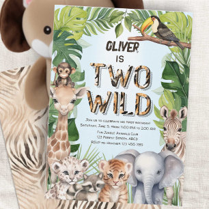 Blue boy 2nd birthday Two Wild Safari Themed Invitation
