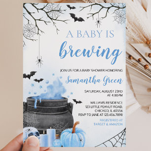 Blue Boy A Baby is Brewing Halloween Baby Shower Invitation