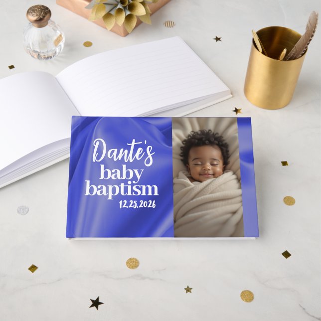 Blue Boy Baby Baptism Christening Guest Book (Front Open)