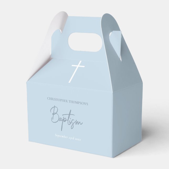 Blue Boy Baby Calligraphy Baptism Favor Boxes (Front Side)