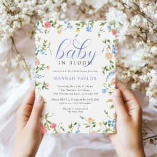 Blue Boy Baby in Bloom Baby Shower Invitation
