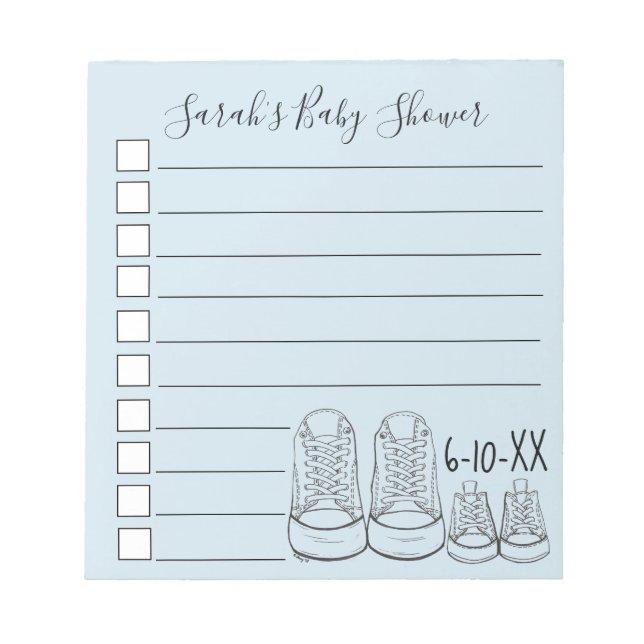 Blue Boy Baby Shoes Shower Personalized To Do List Notepad (Front)