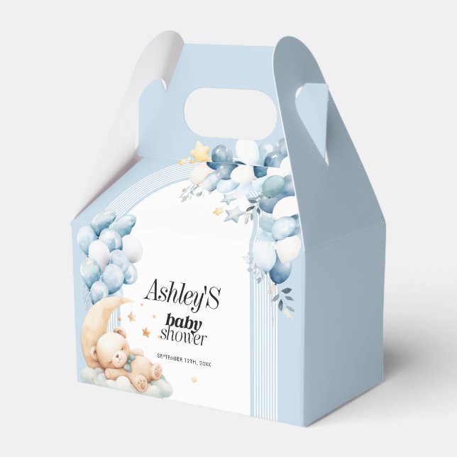 Blue Boy Baby Shower Bears and Balloons Favor Box (Front Side)