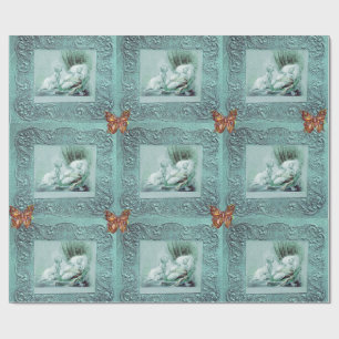 BLUE BOY BABY SHOWER,BUTTERFLIES, FLORAL SWIRLS WRAPPING PAPER