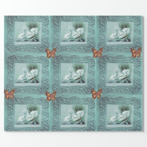 BLUE BOY BABY SHOWERBUTTERFLIES FLORAL SWIRLS WRAPPING PAPER