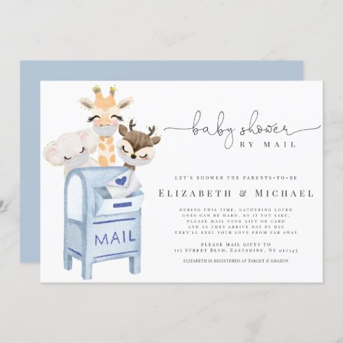 Blue Boy Baby Shower By Mail Masked Baby Animals  Invitation