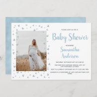 Blue Boy Baby Shower Elegant Dusty Heart Photo Invitation