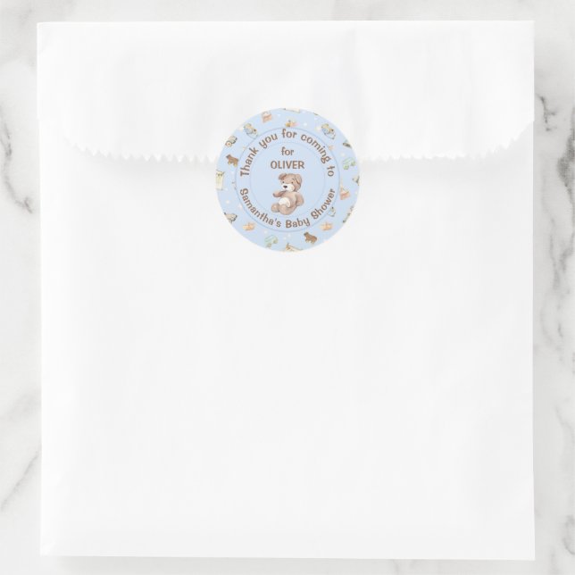 Blue Boy Baby Shower Favor Classic Round Sticker (Bag)