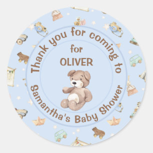 Blue Boy Baby Shower Favor Classic Round Sticker