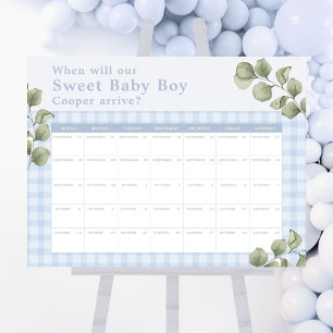 Blue Boy Baby Shower Guess the Arrival Date Game Foam Board