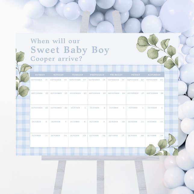Blue Boy Baby Shower Guess the Arrival Date Game Foam Board (Creator Uploaded)